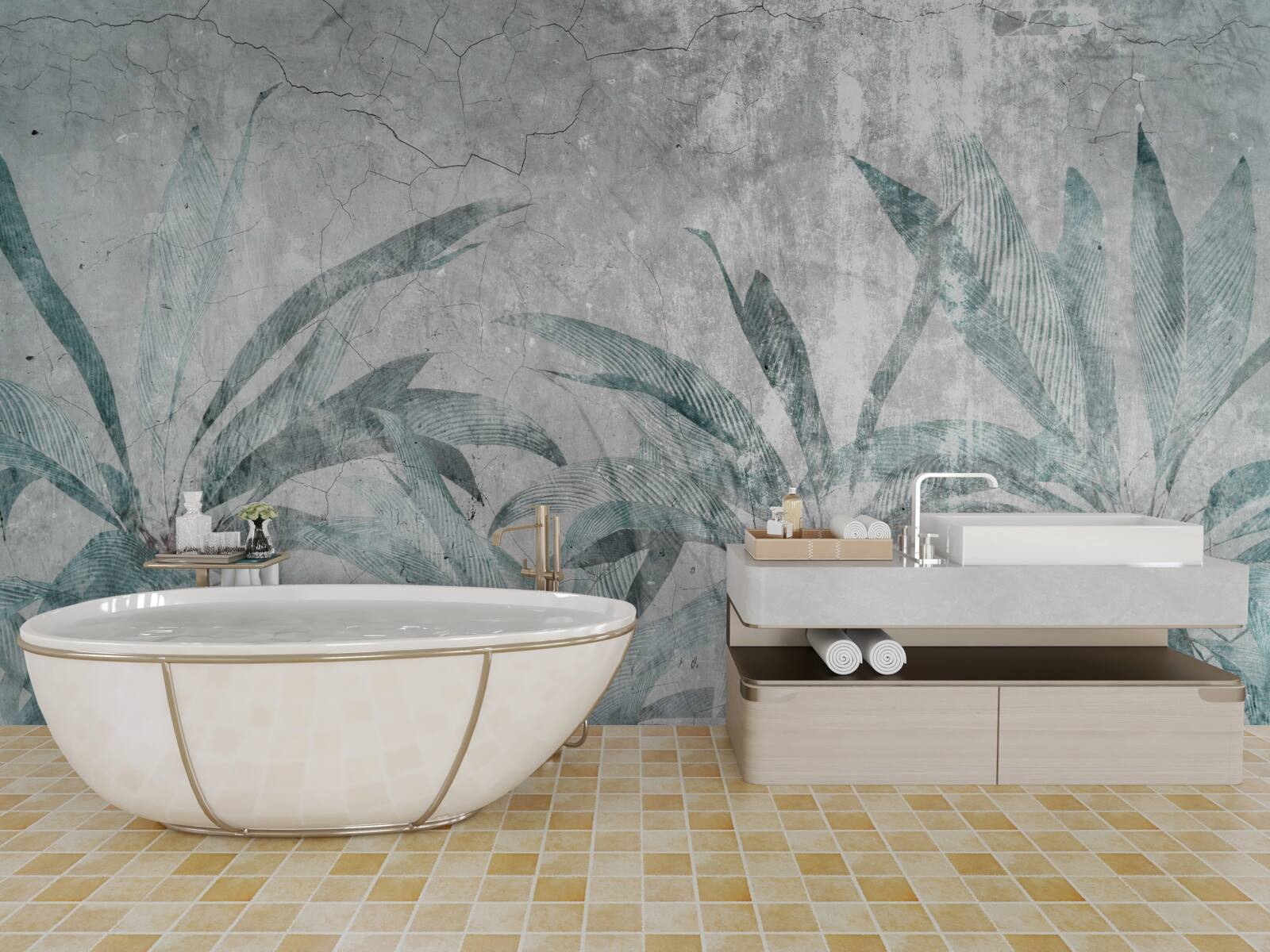 Фотошпалери пальми в оточенні зелені під краплями дощу