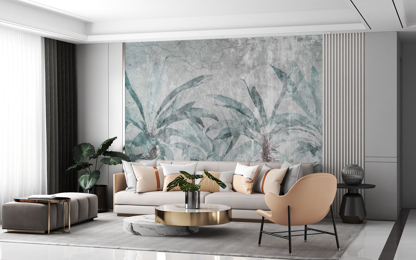 Фотошпалери пальми в оточенні зелені під краплями дощу