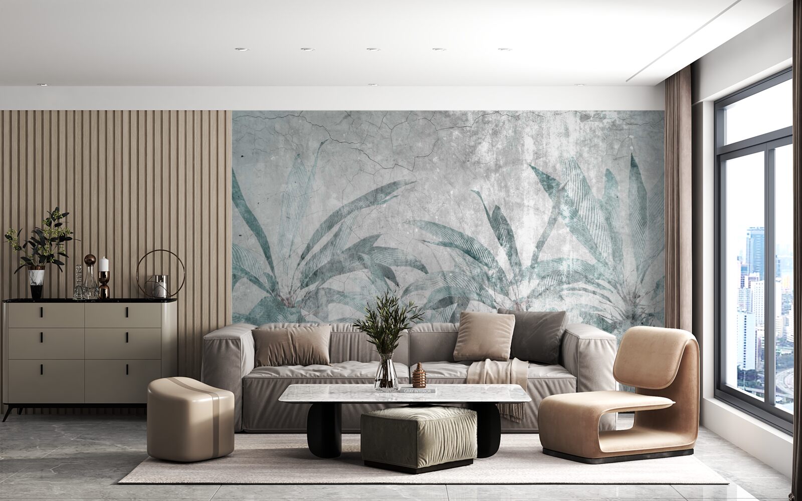 Фотошпалери пальми в оточенні зелені під краплями дощу