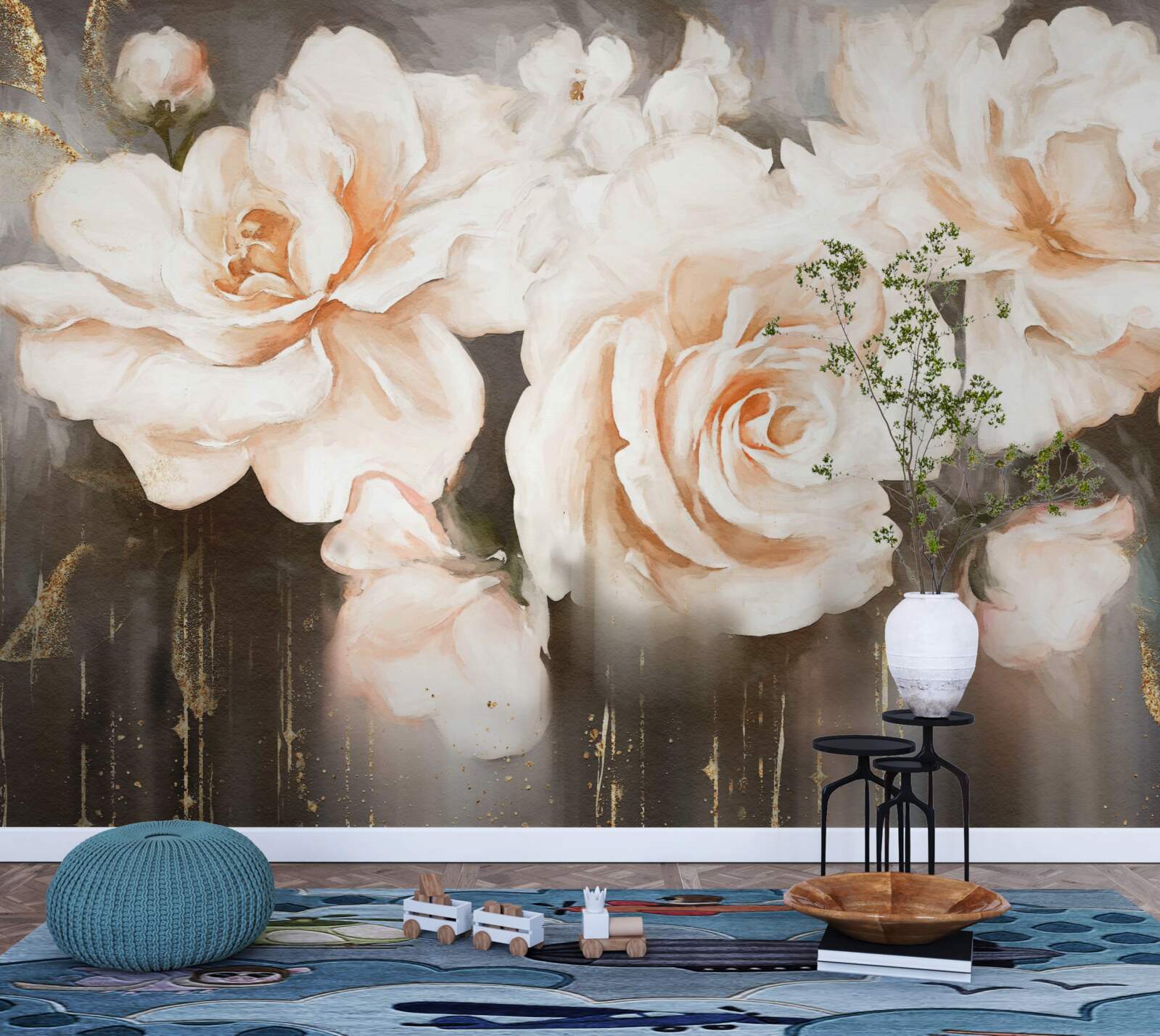 Фотошпалери троянди мають розкішний кремовий відтінок