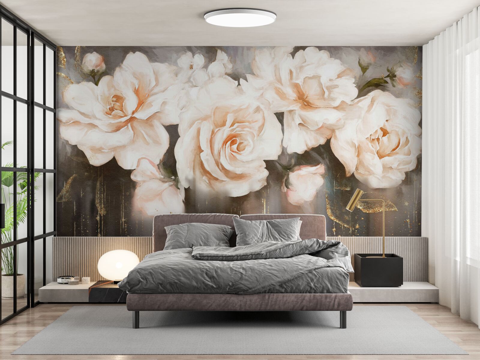 Фотошпалери троянди мають розкішний кремовий відтінок