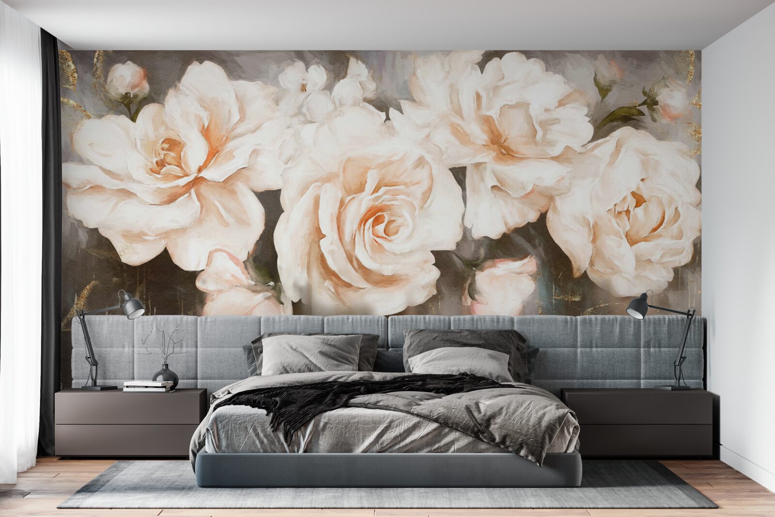 Фотошпалери троянди мають розкішний кремовий відтінок