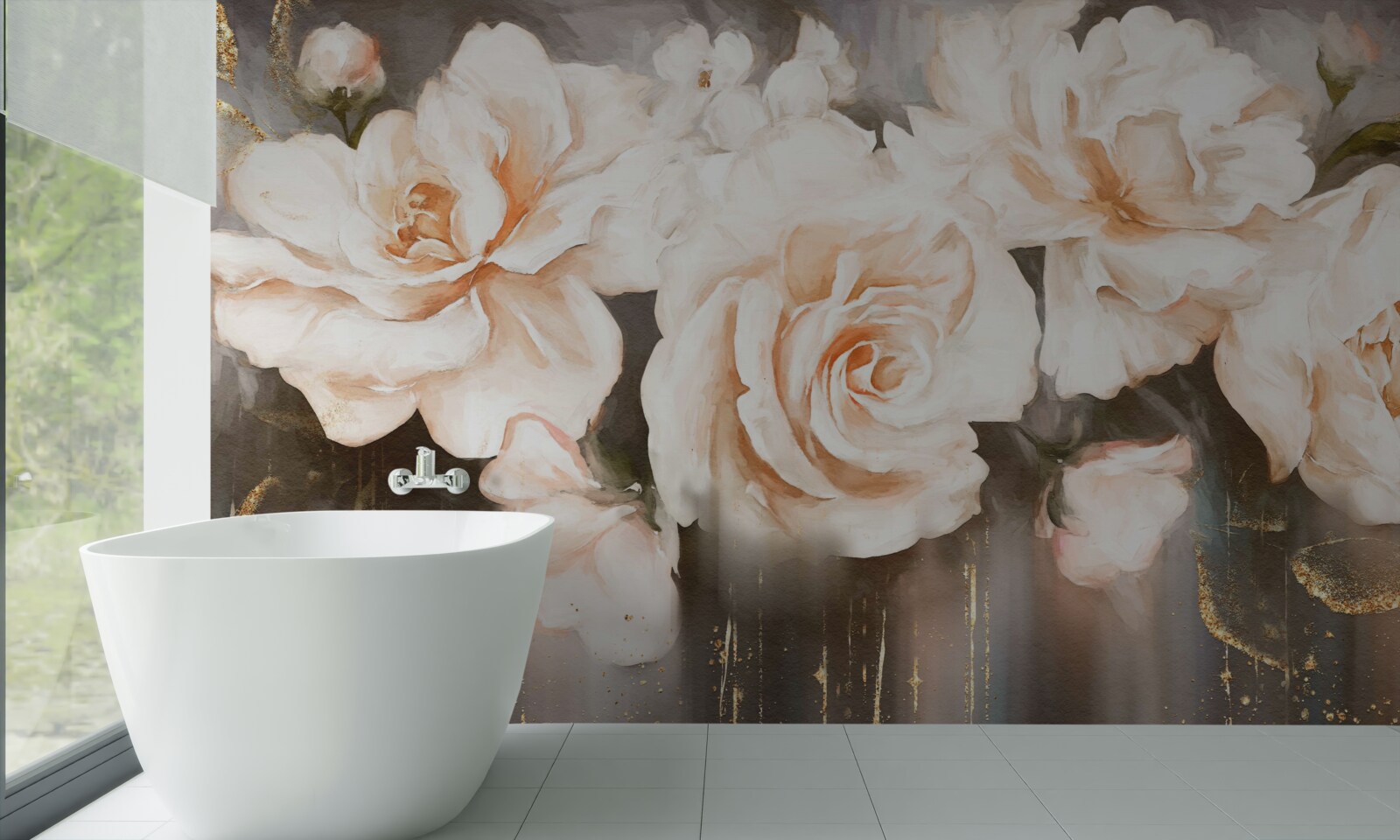 Фотошпалери троянди мають розкішний кремовий відтінок