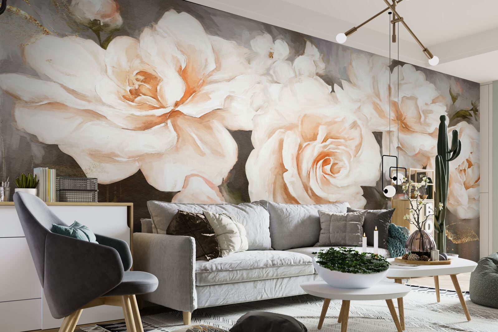 Фотошпалери троянди мають розкішний кремовий відтінок