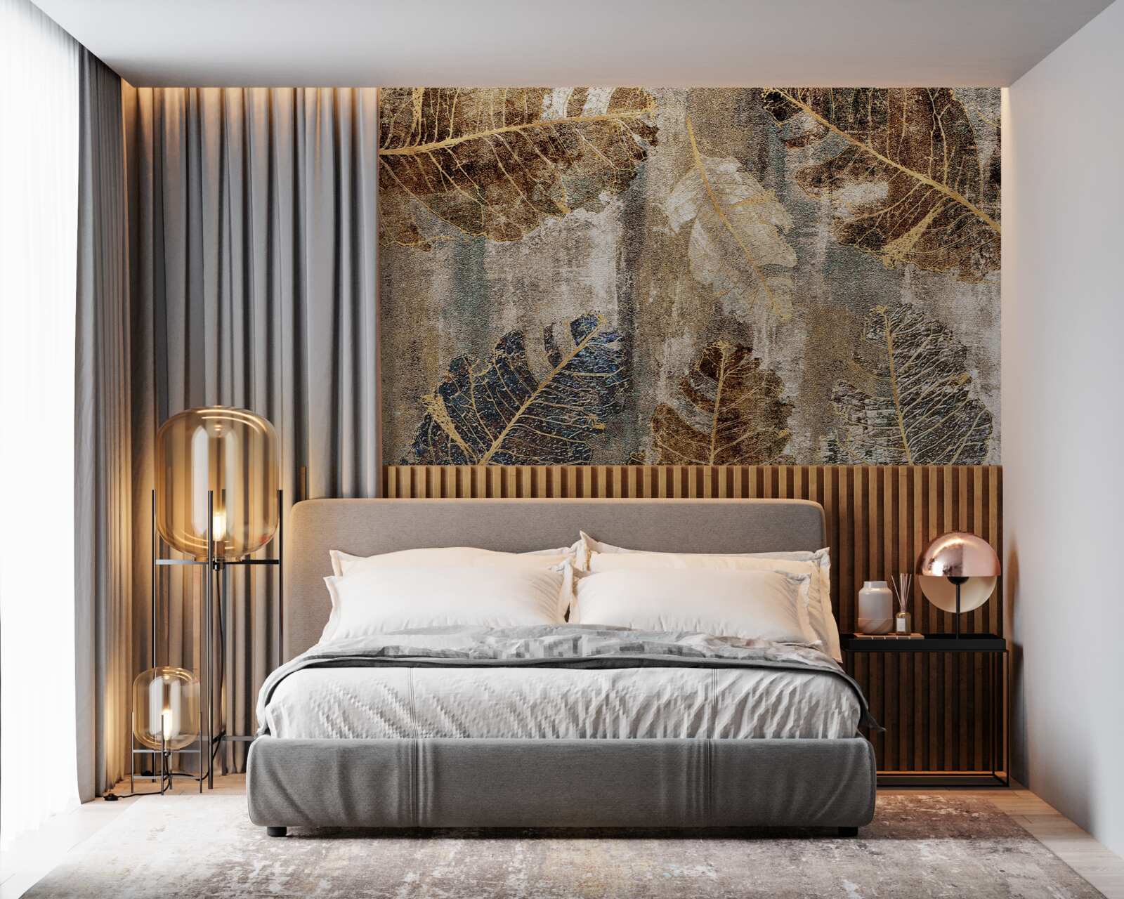 Фотошпалери золоте та чорне листя папороті