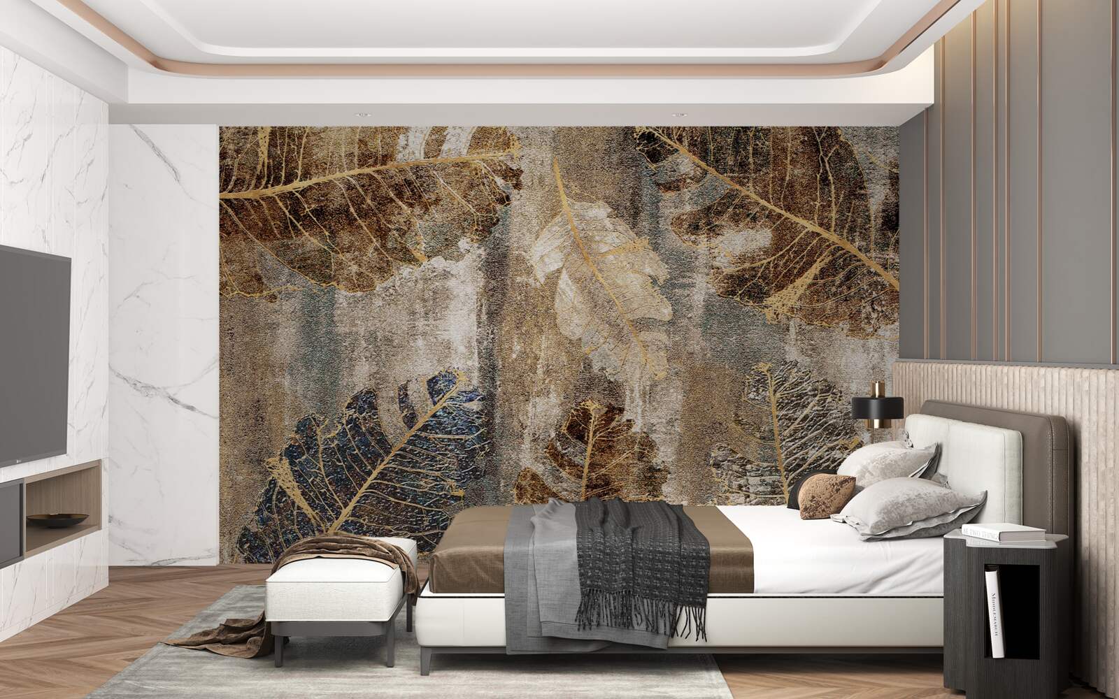 Фотошпалери золоте та чорне листя папороті