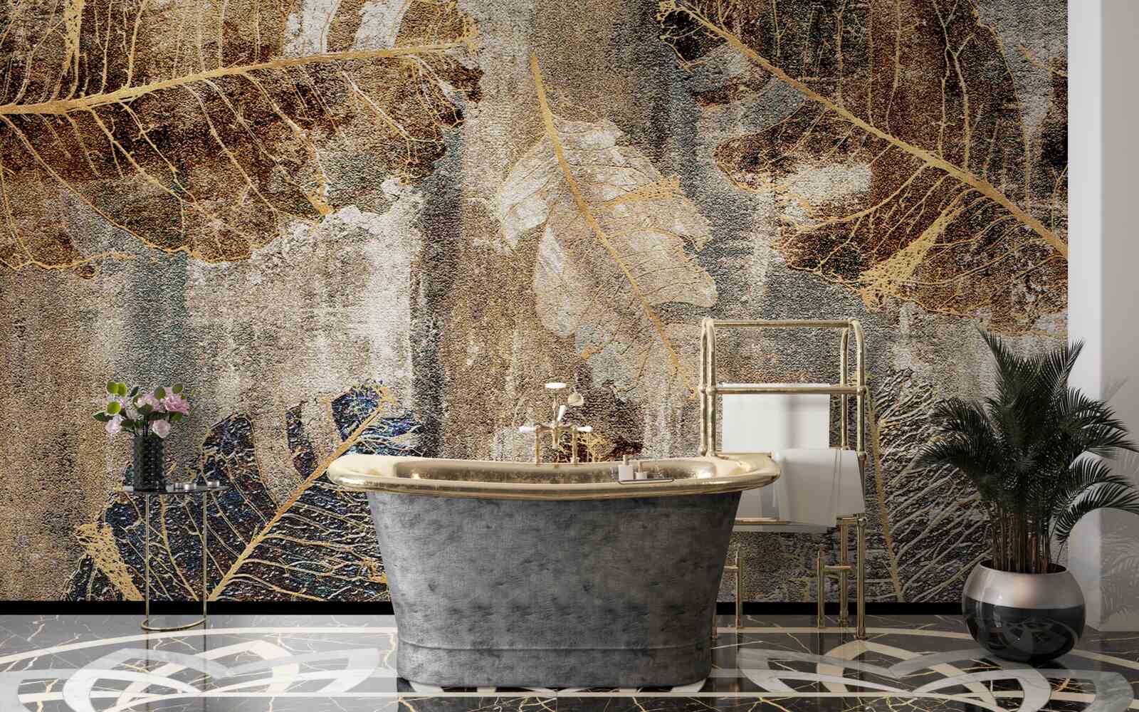 Фотошпалери золоте та чорне листя папороті