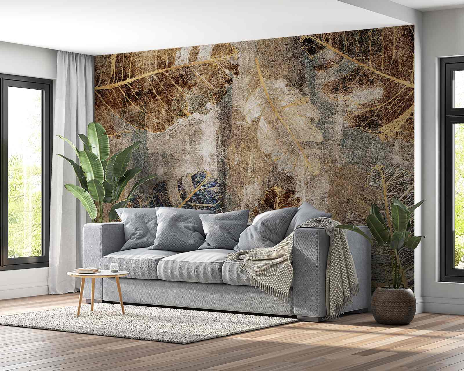 Фотошпалери золоте та чорне листя папороті