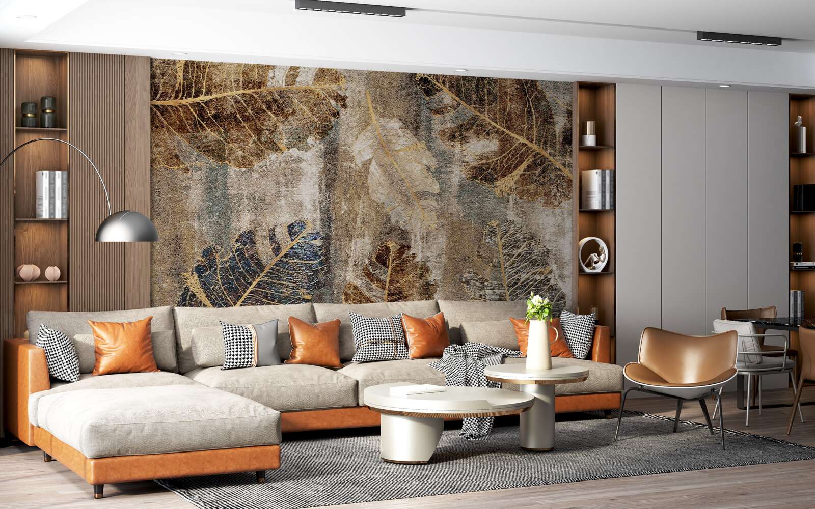 Фотошпалери золоте та чорне листя папороті