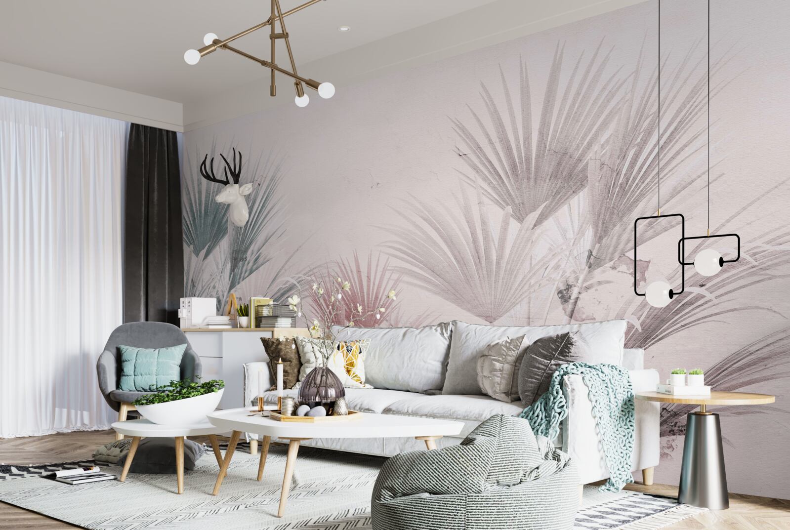 Фотошпалери різнокольорові тропічні папороті