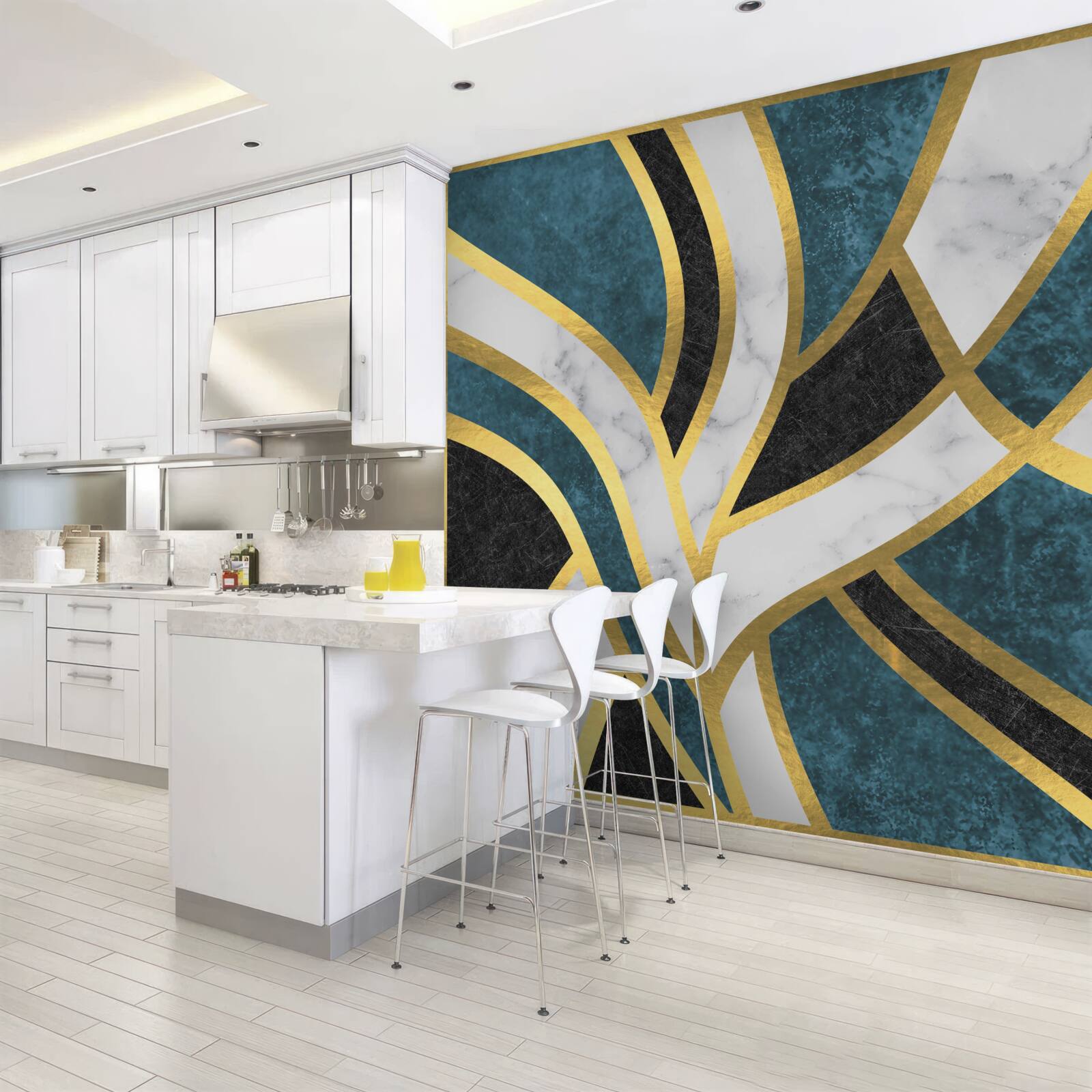 Фотошпалери золотисті, плавно окреслені фігури, що зустрічаються в центрі