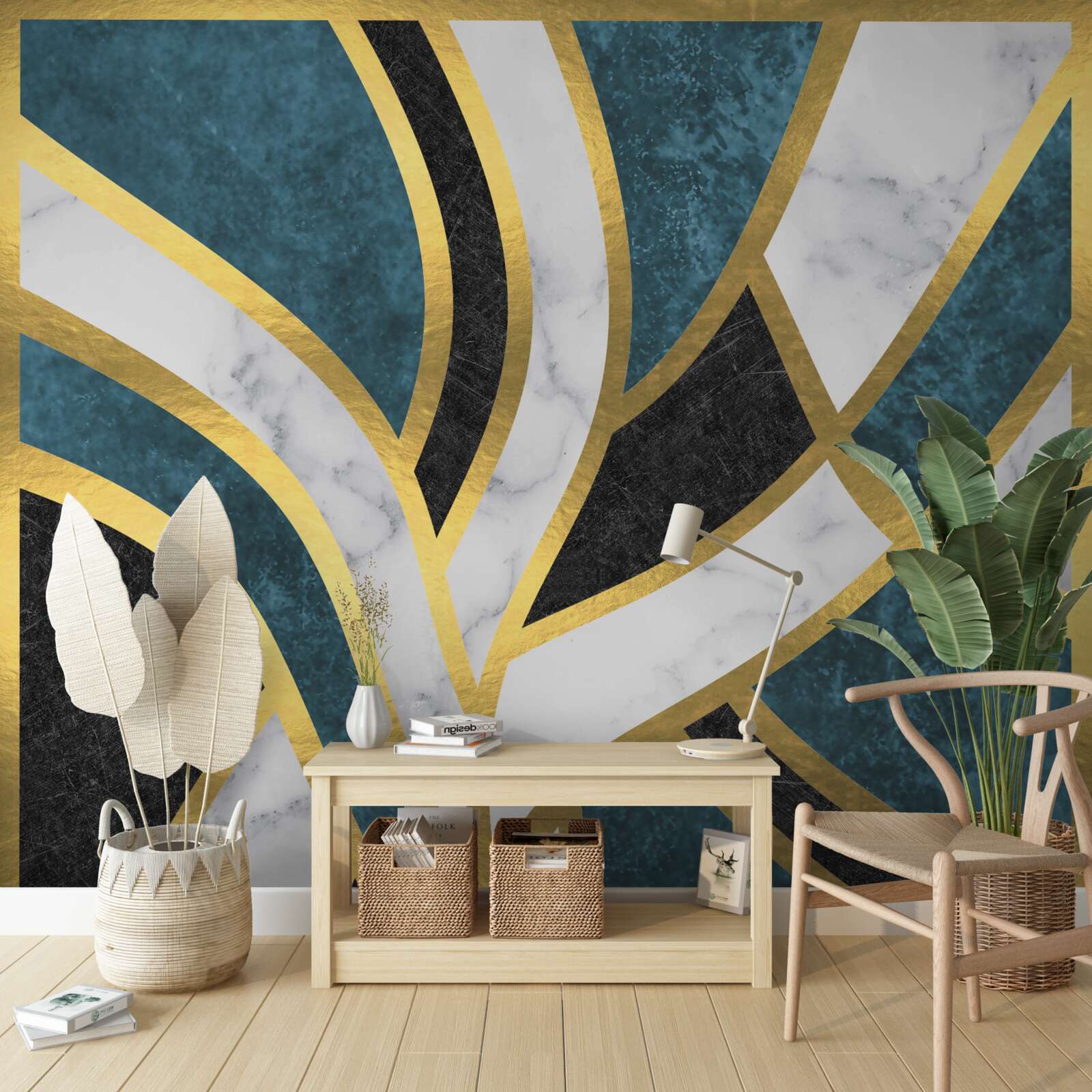 Фотошпалери золотисті, плавно окреслені фігури, що зустрічаються в центрі