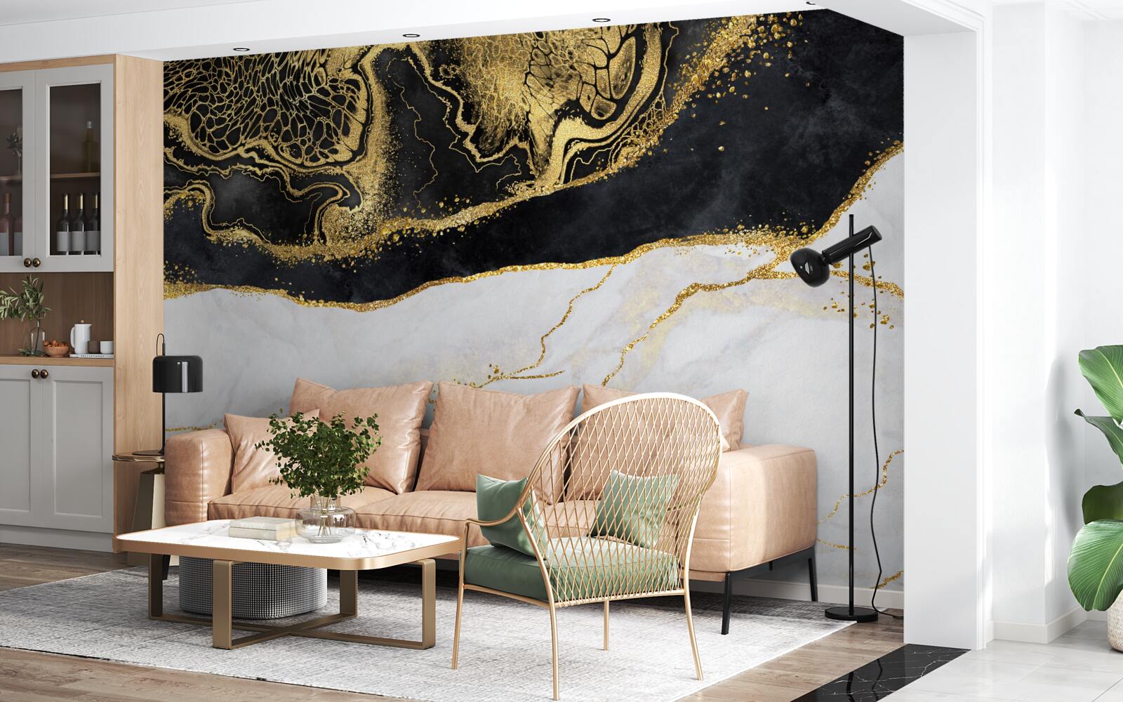 Фотошпалери чорні хвилі оточують піщане узбережжя