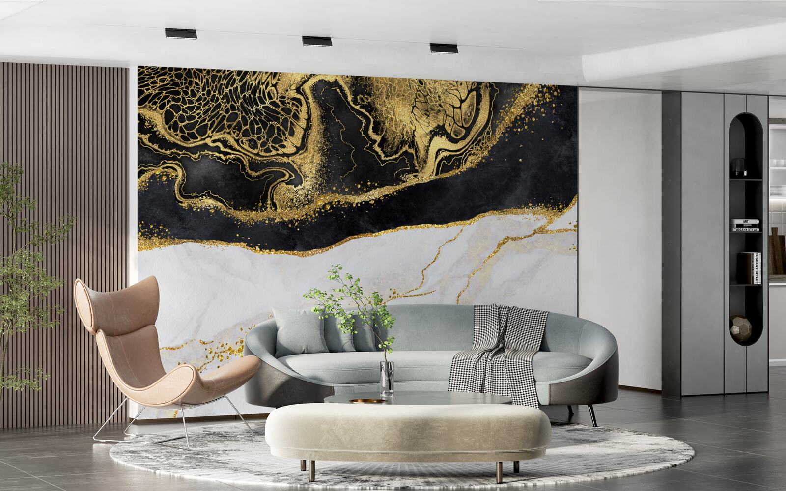 Фотошпалери чорні хвилі оточують піщане узбережжя