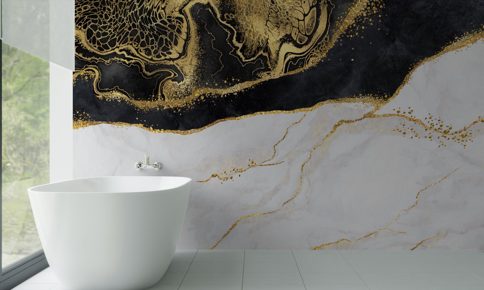 Фотошпалери чорні хвилі оточують піщане узбережжя