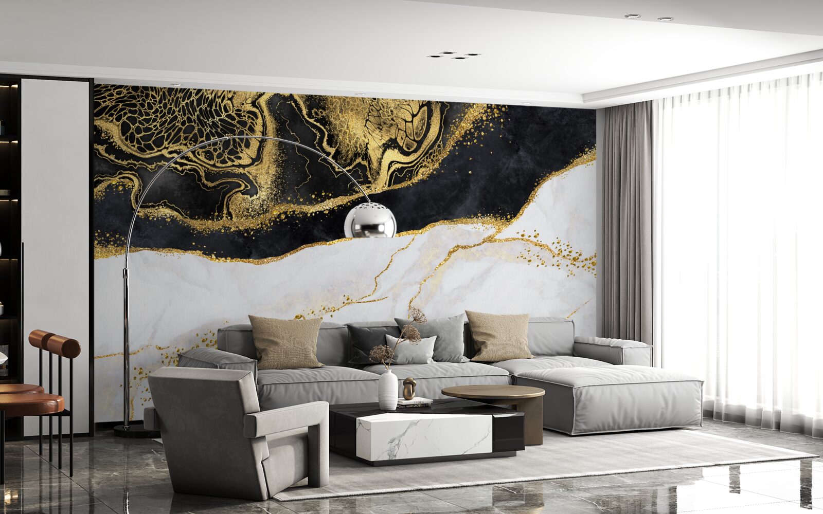 Фотошпалери чорні хвилі оточують піщане узбережжя