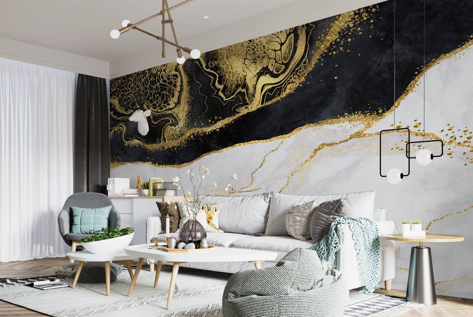 Фотошпалери чорні хвилі оточують піщане узбережжя