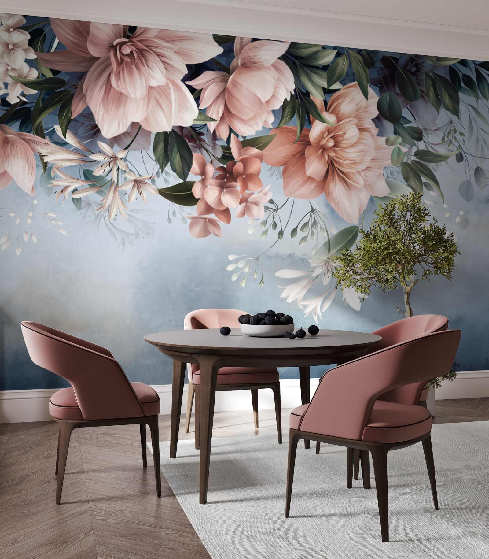 Фотошпалери гілки квітів падають на поверхню води