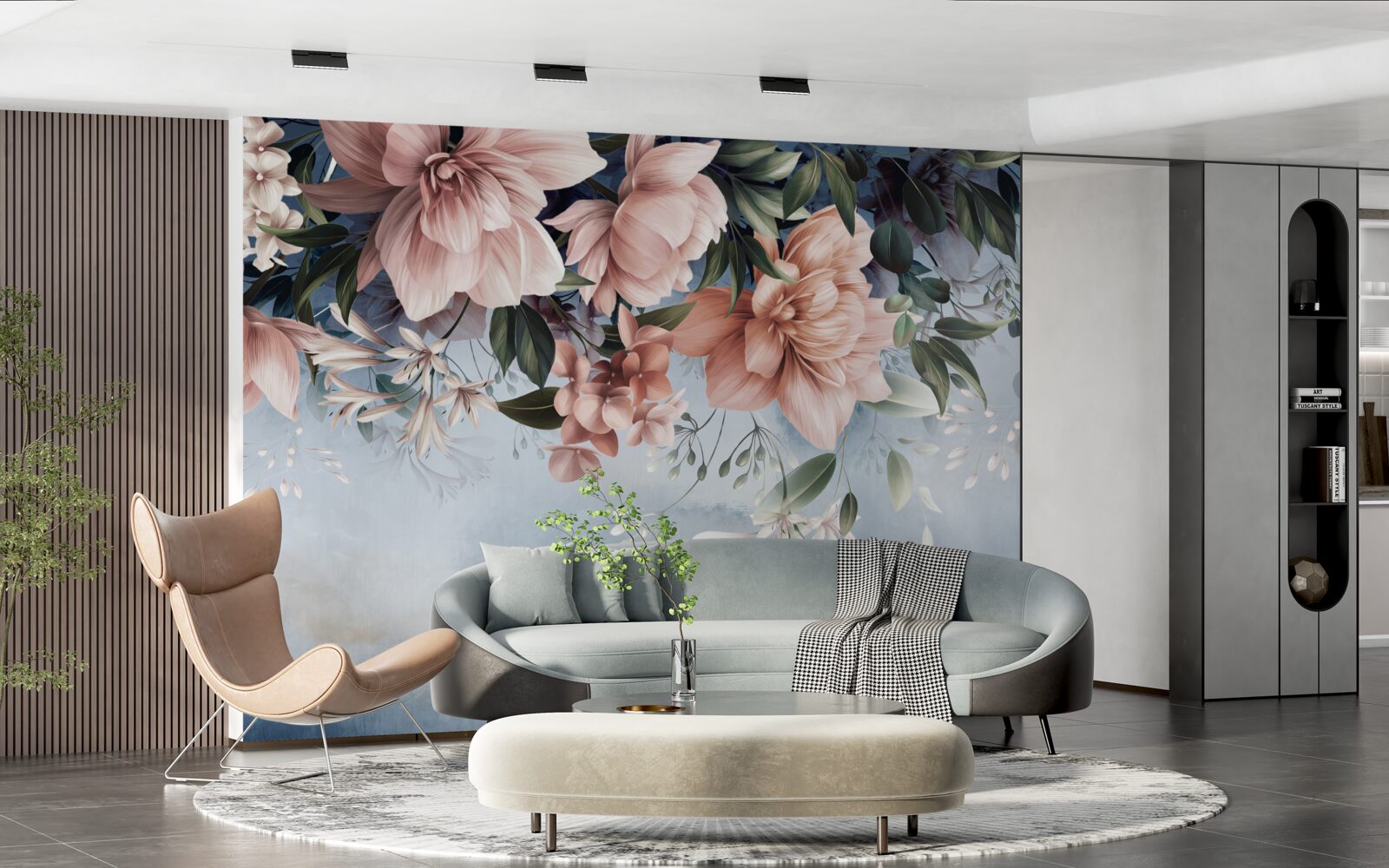 Фотошпалери гілки квітів падають на поверхню води