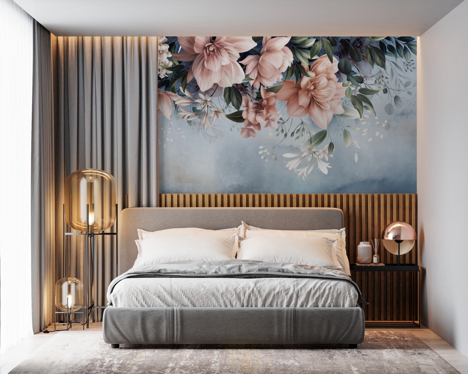 Фотошпалери гілки квітів падають на поверхню води