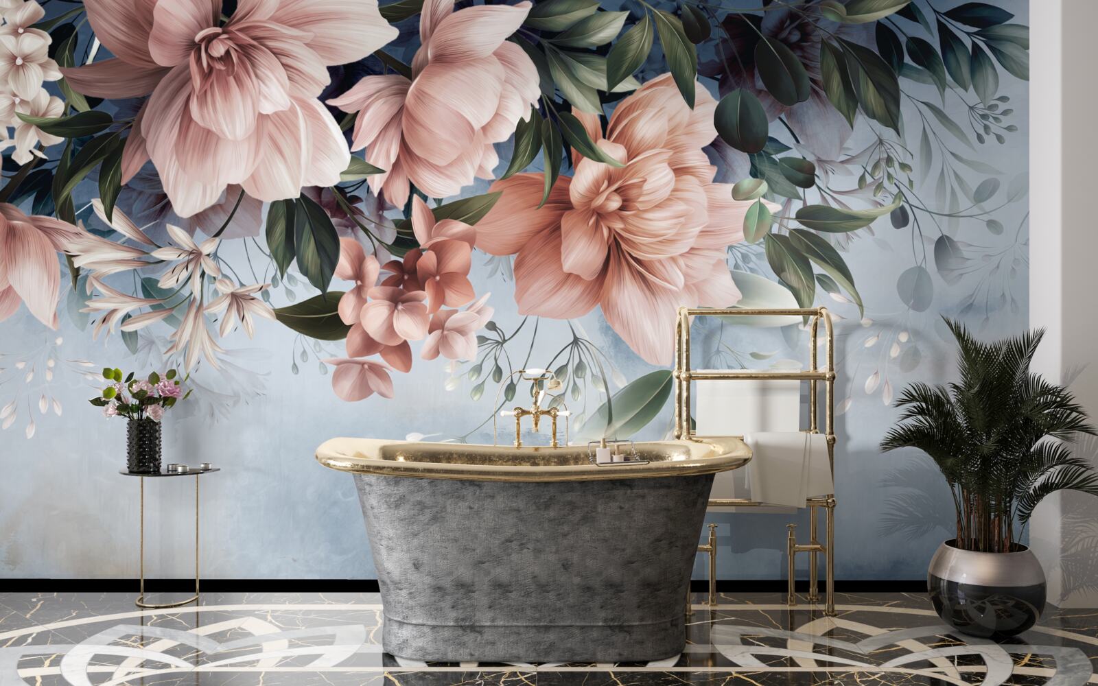 Фотошпалери гілки квітів падають на поверхню води