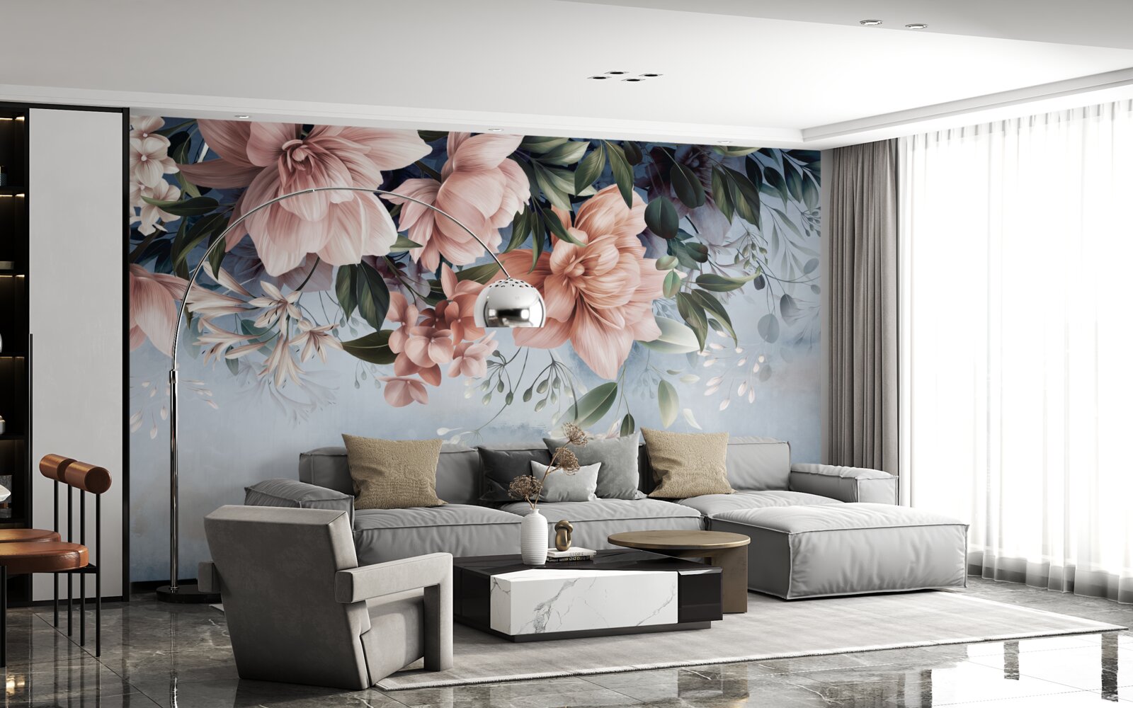 Фотошпалери гілки квітів падають на поверхню води