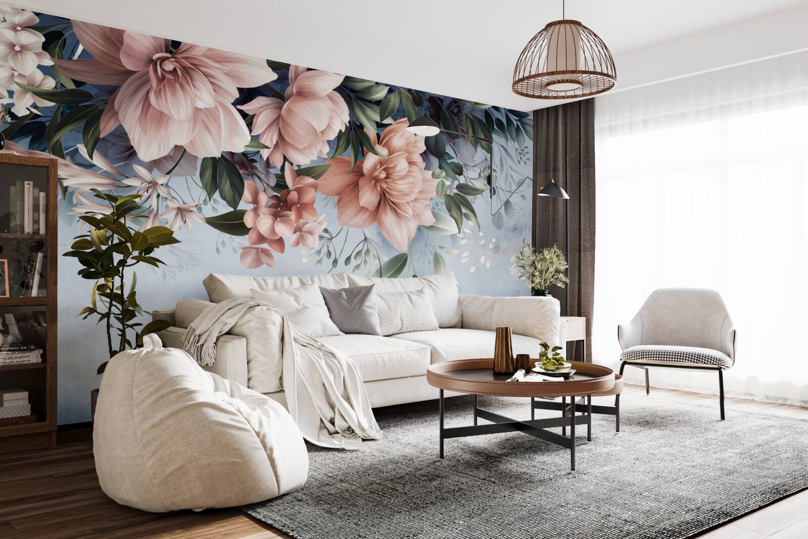 Фотошпалери гілки квітів падають на поверхню води