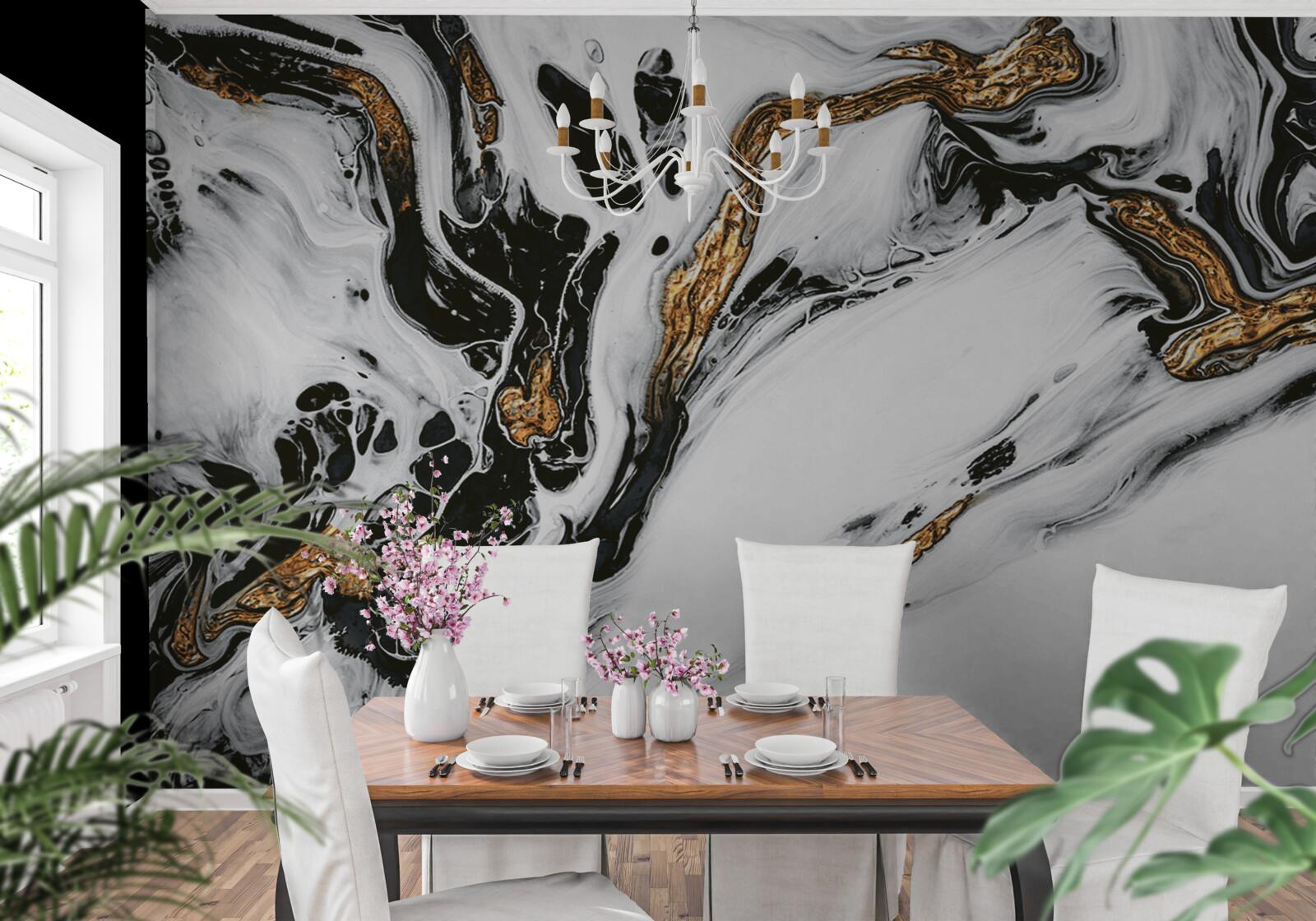 Фотошпалери схили, вкриті снігом, з камінням у золотому світлі