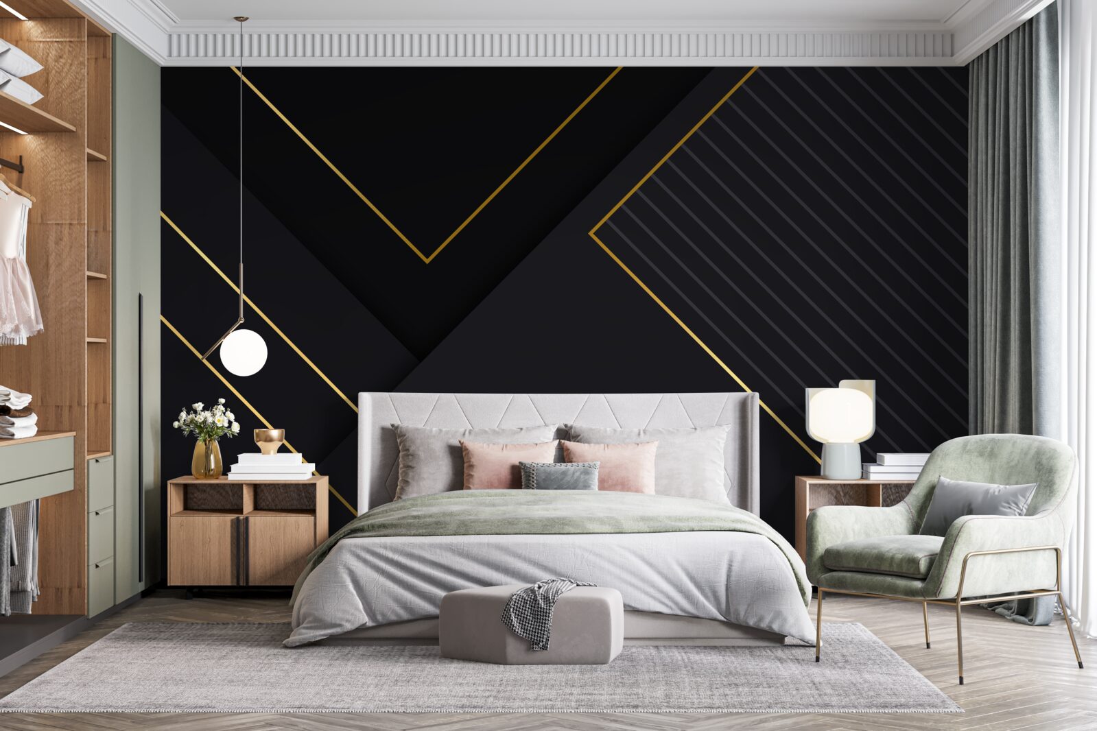 Фотошпалери прямокутники золотистого кольору з чорною серцевиною