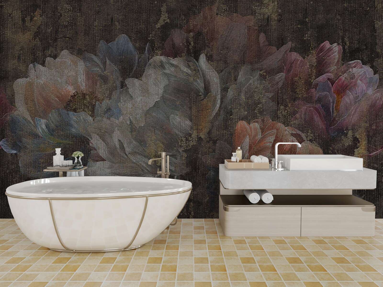 Фотошпалери осінні квіти під проливним дощем