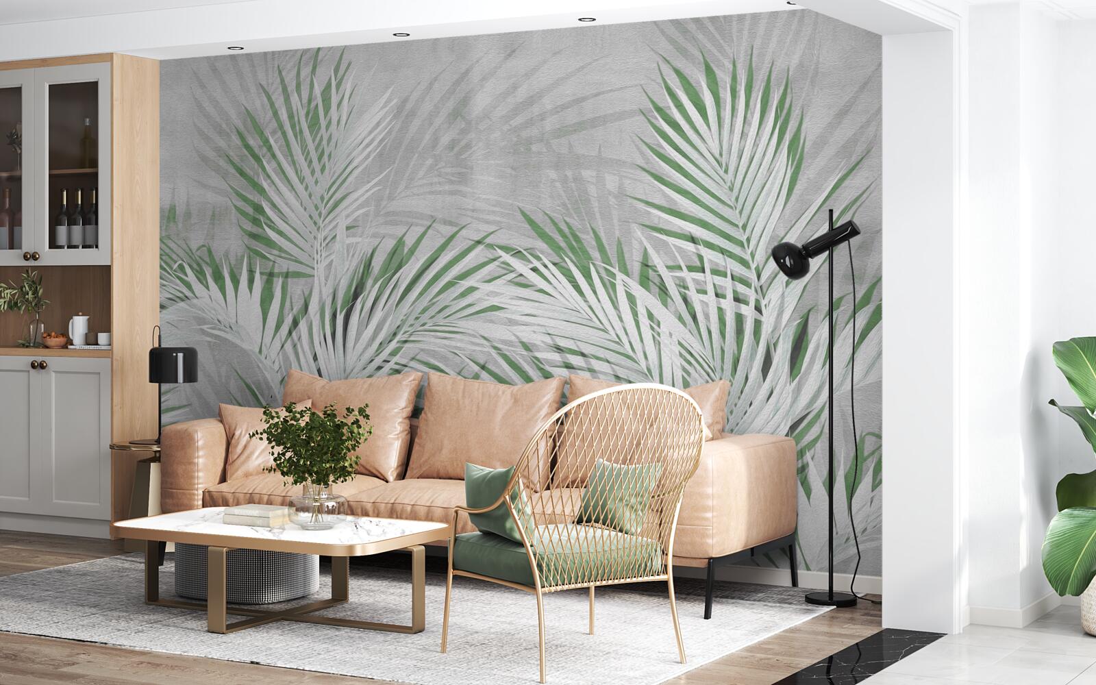 Фотошпалери зелене та біле листя пишної папороті