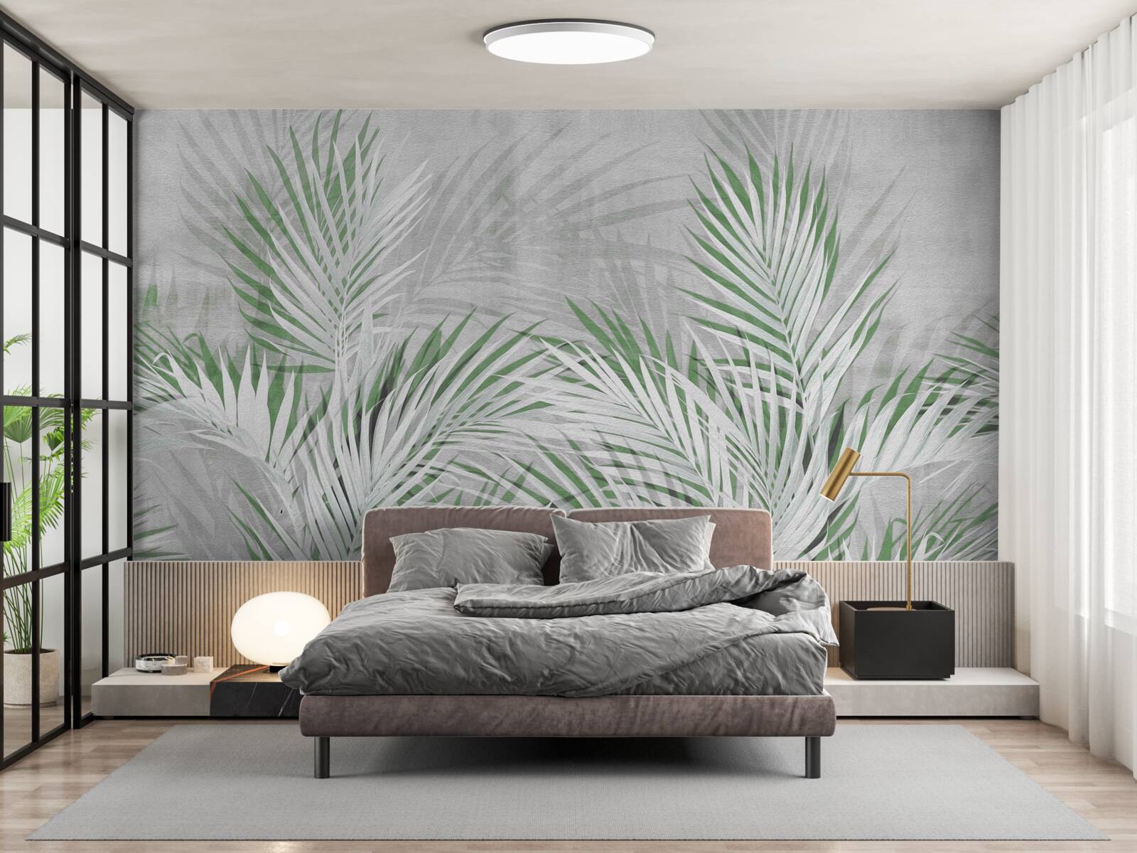 Фотошпалери зелене та біле листя пишної папороті