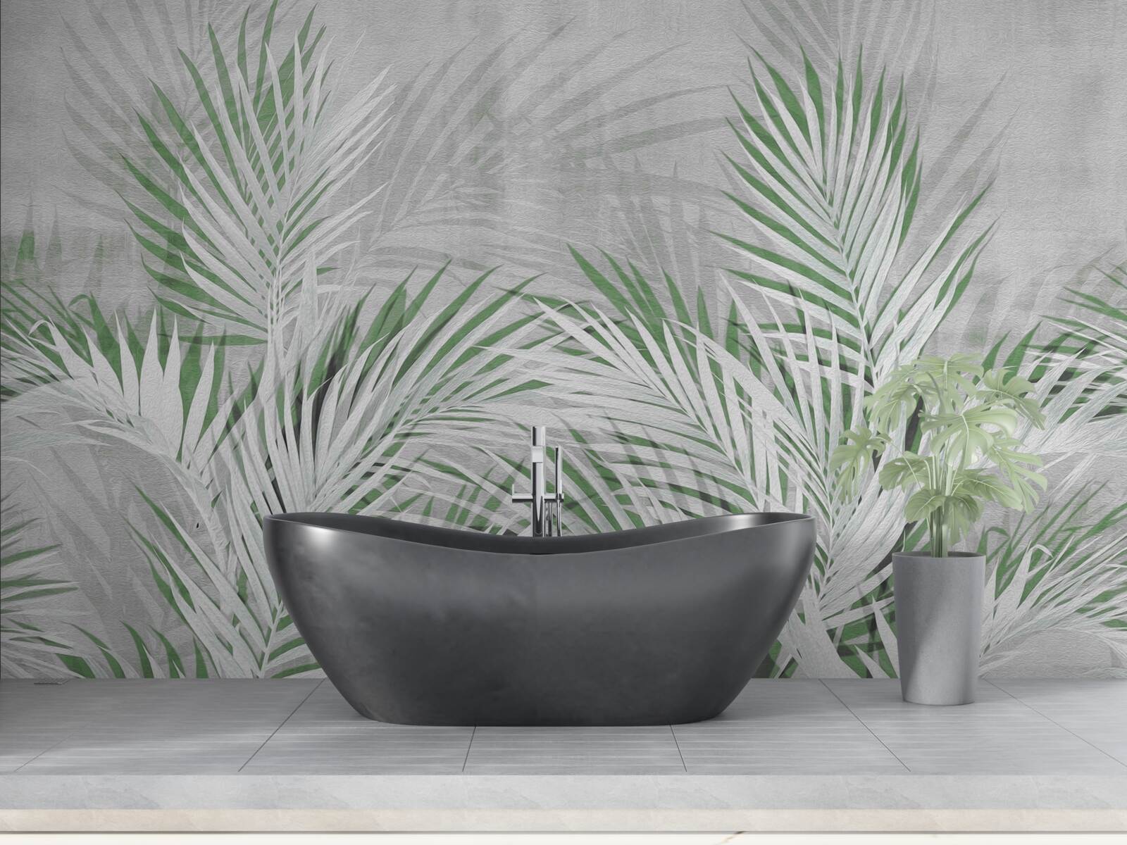 Фотошпалери зелене та біле листя пишної папороті