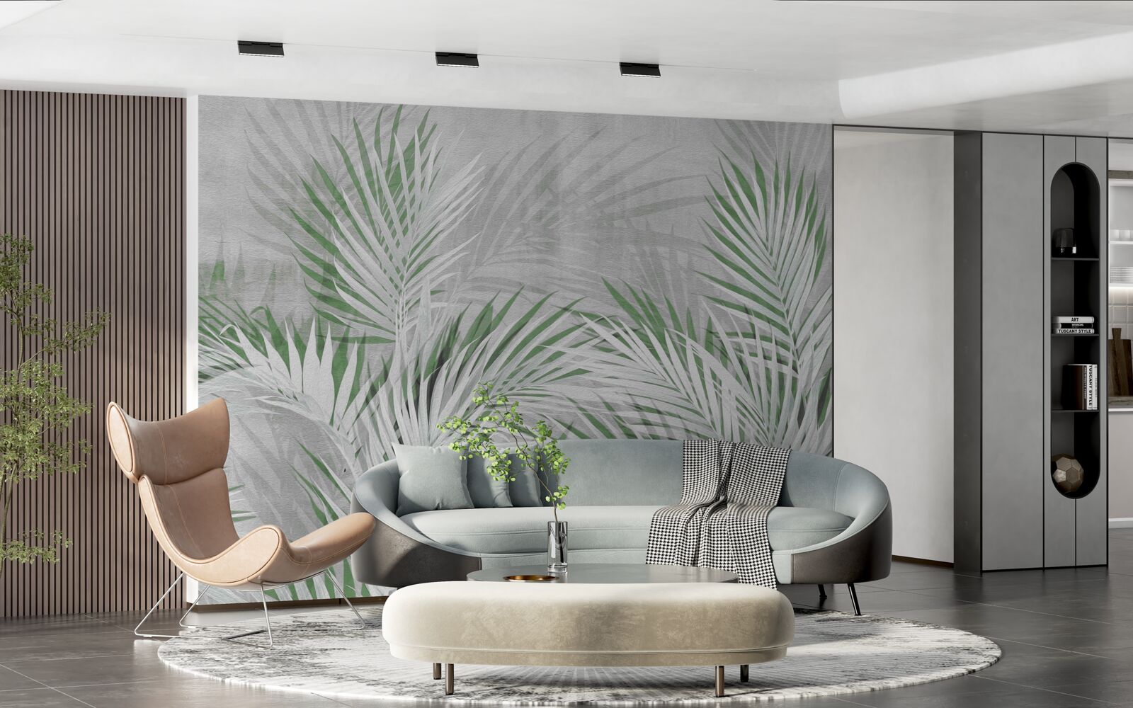 Фотошпалери зелене та біле листя пишної папороті