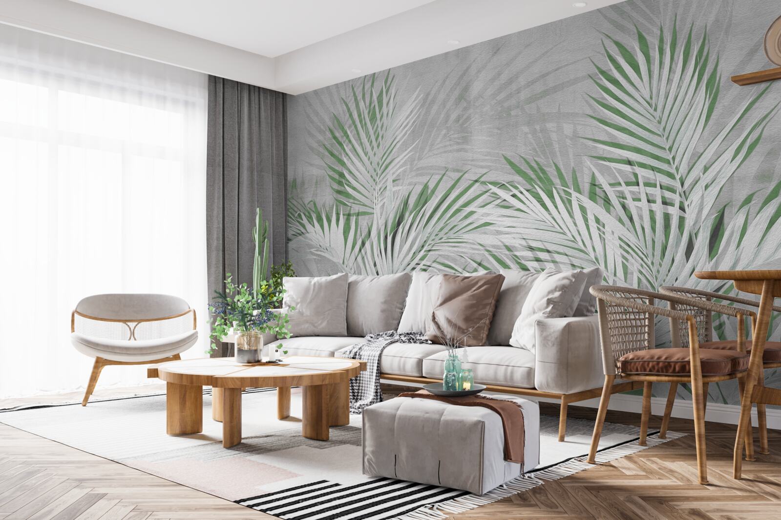 Фотошпалери зелене та біле листя пишної папороті