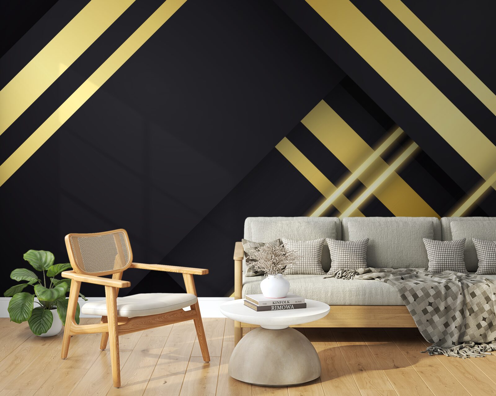 Фотошпалери золотисті прямі лінії на чорному тлі