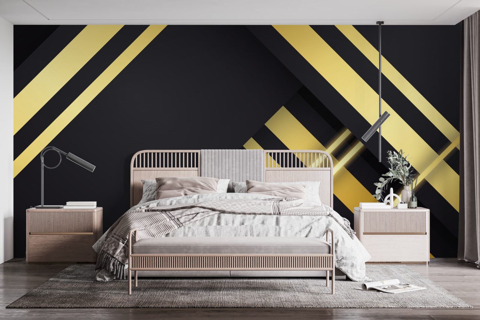 Фотошпалери золотисті прямі лінії на чорному тлі