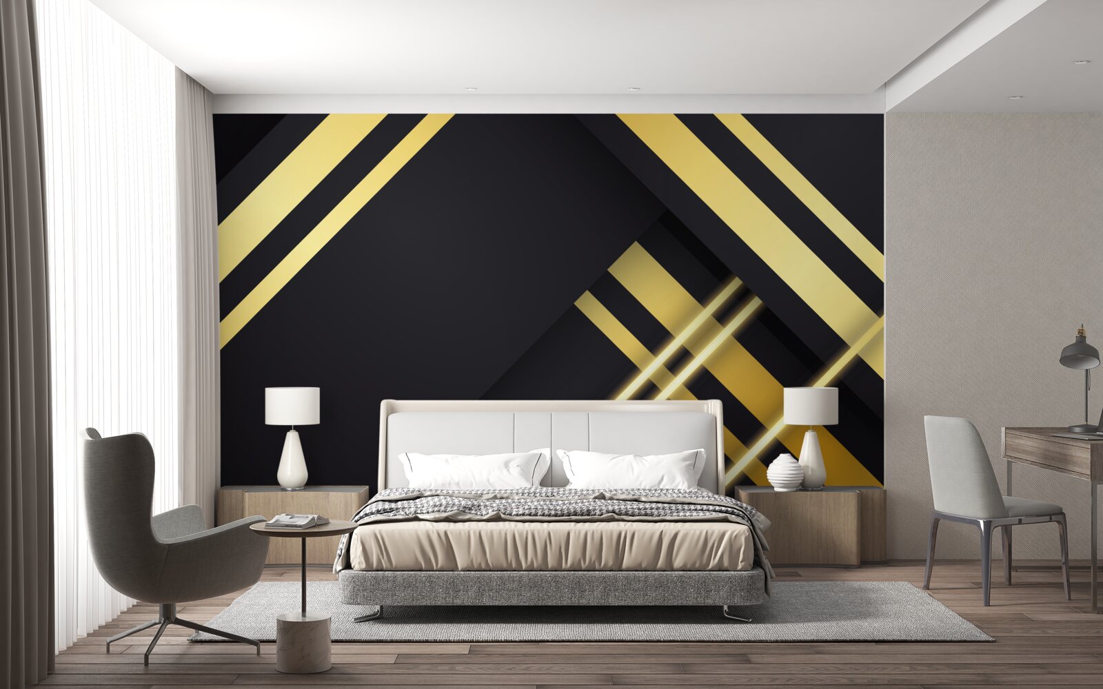 Фотошпалери золотисті прямі лінії на чорному тлі