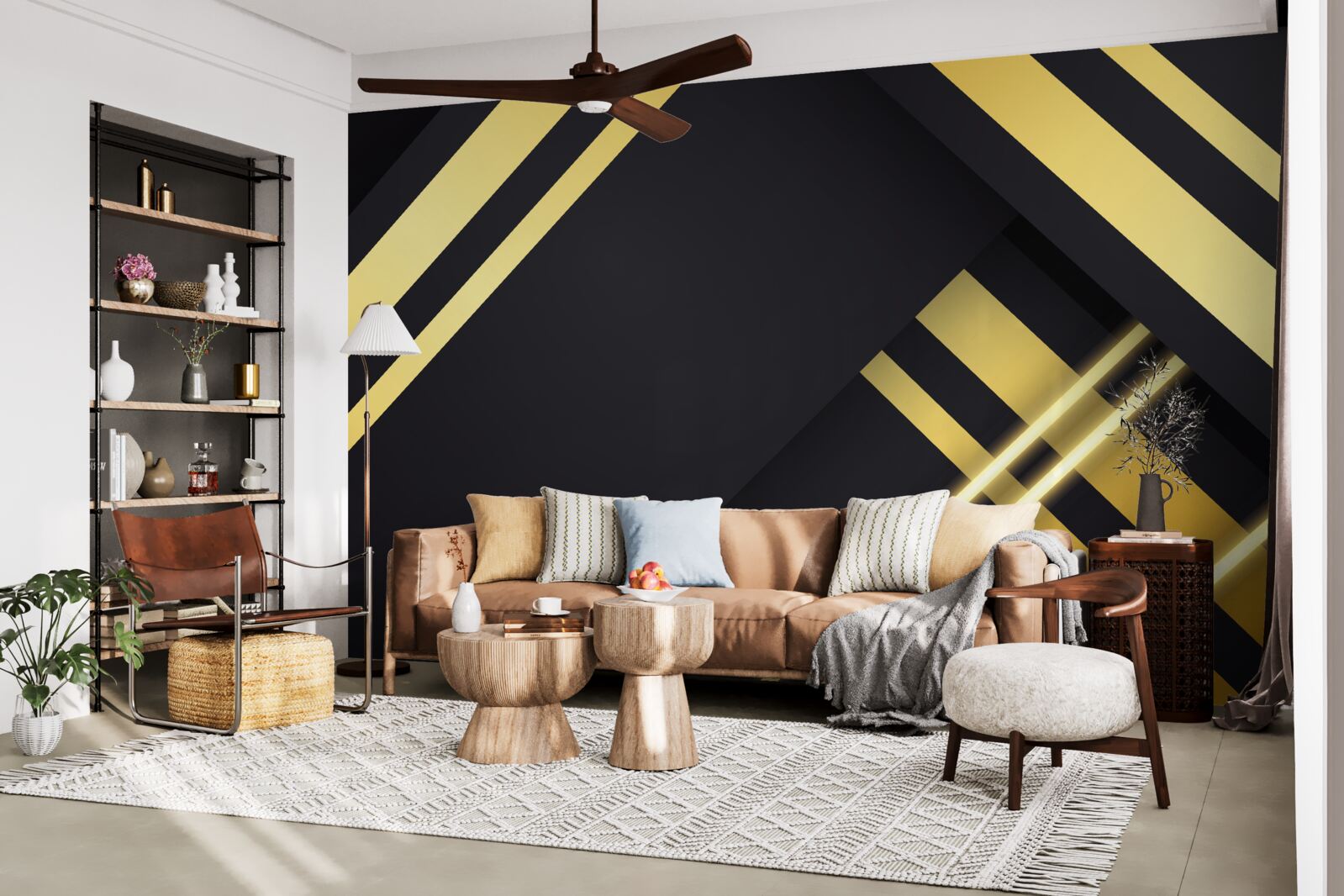 Фотошпалери золотисті прямі лінії на чорному тлі