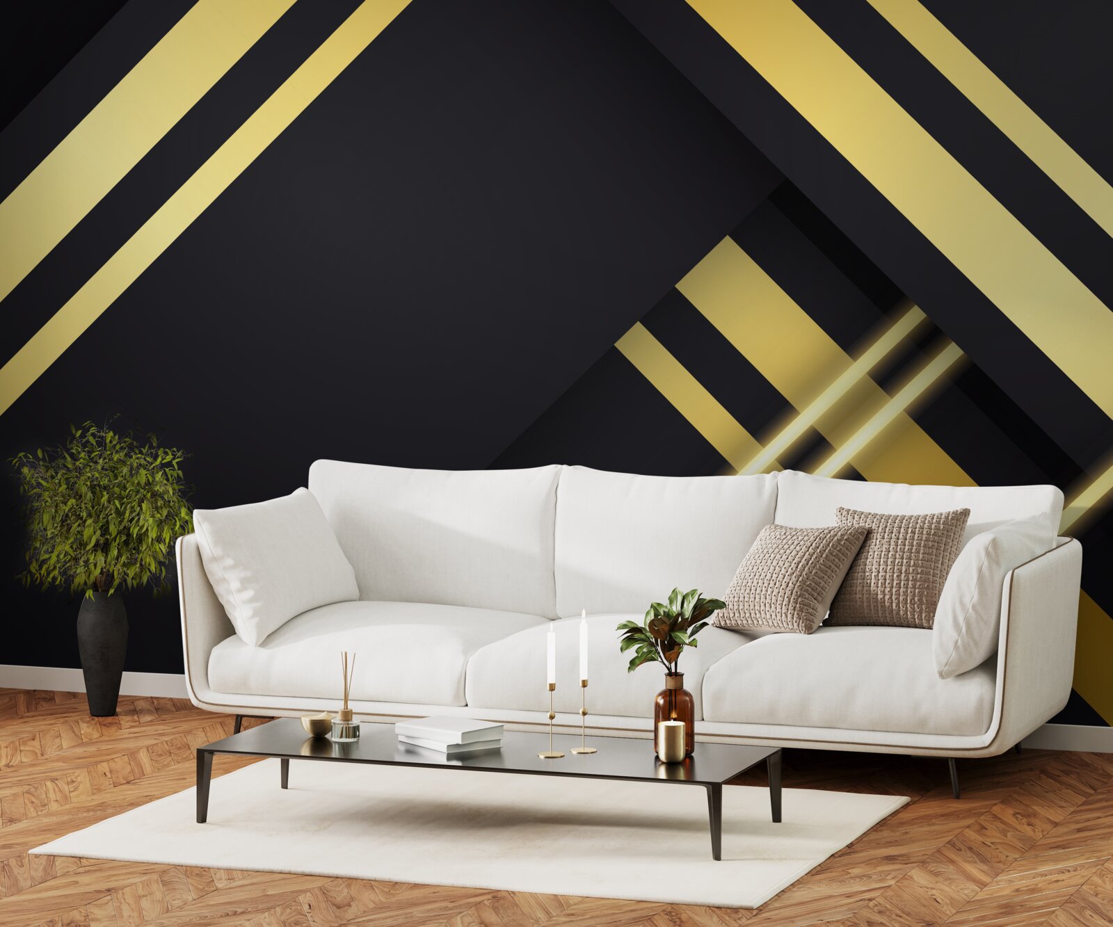 Фотошпалери золотисті прямі лінії на чорному тлі