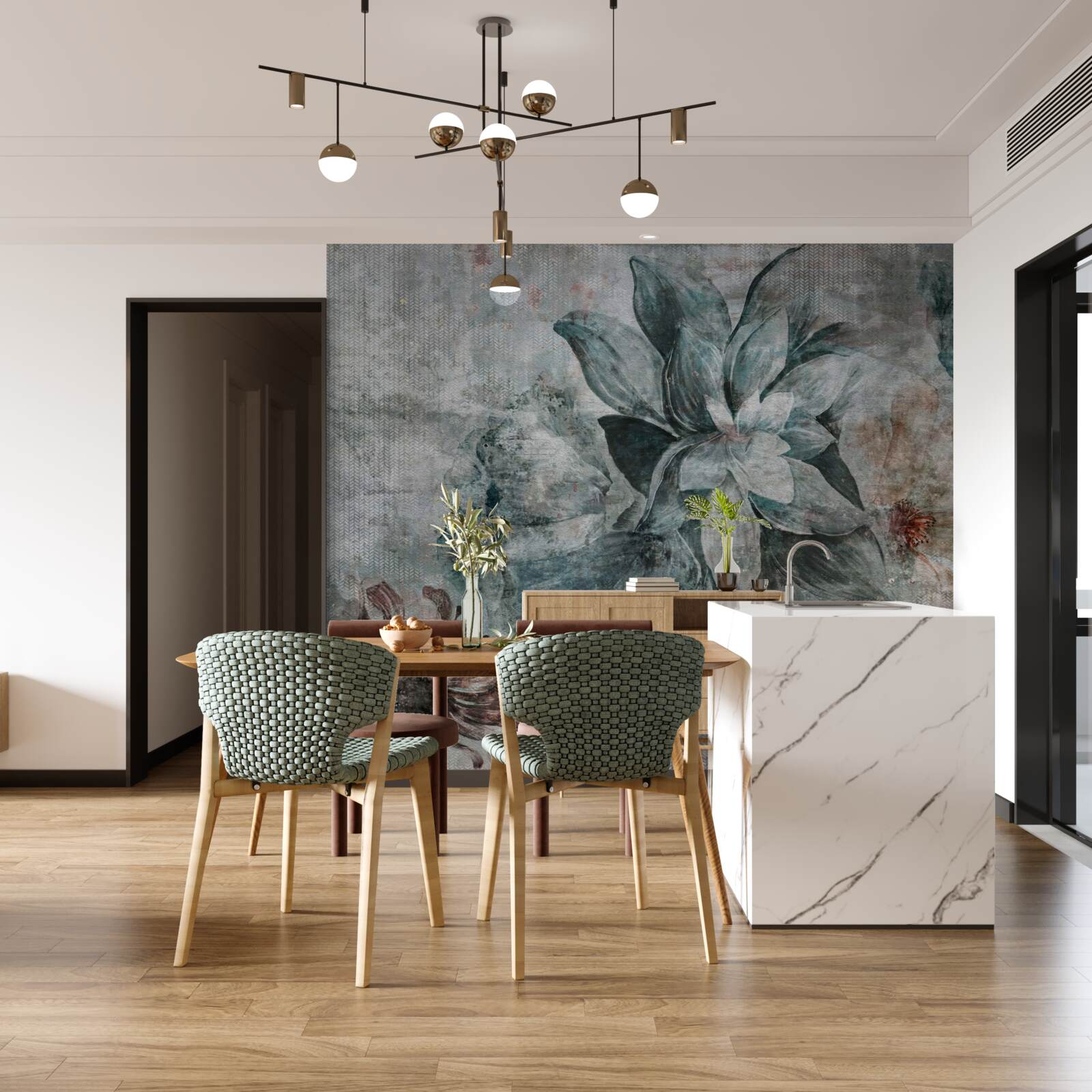 Фотошпалери біло-блакитна квітка на розмитому тлі