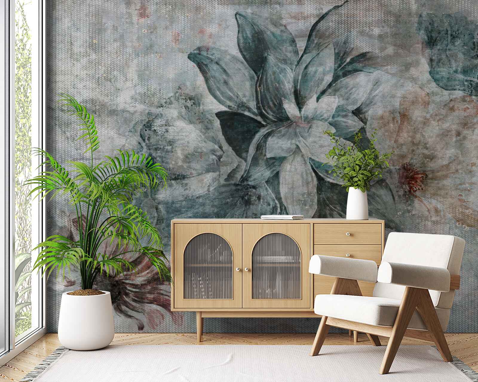 Фотошпалери біло-блакитна квітка на розмитому тлі