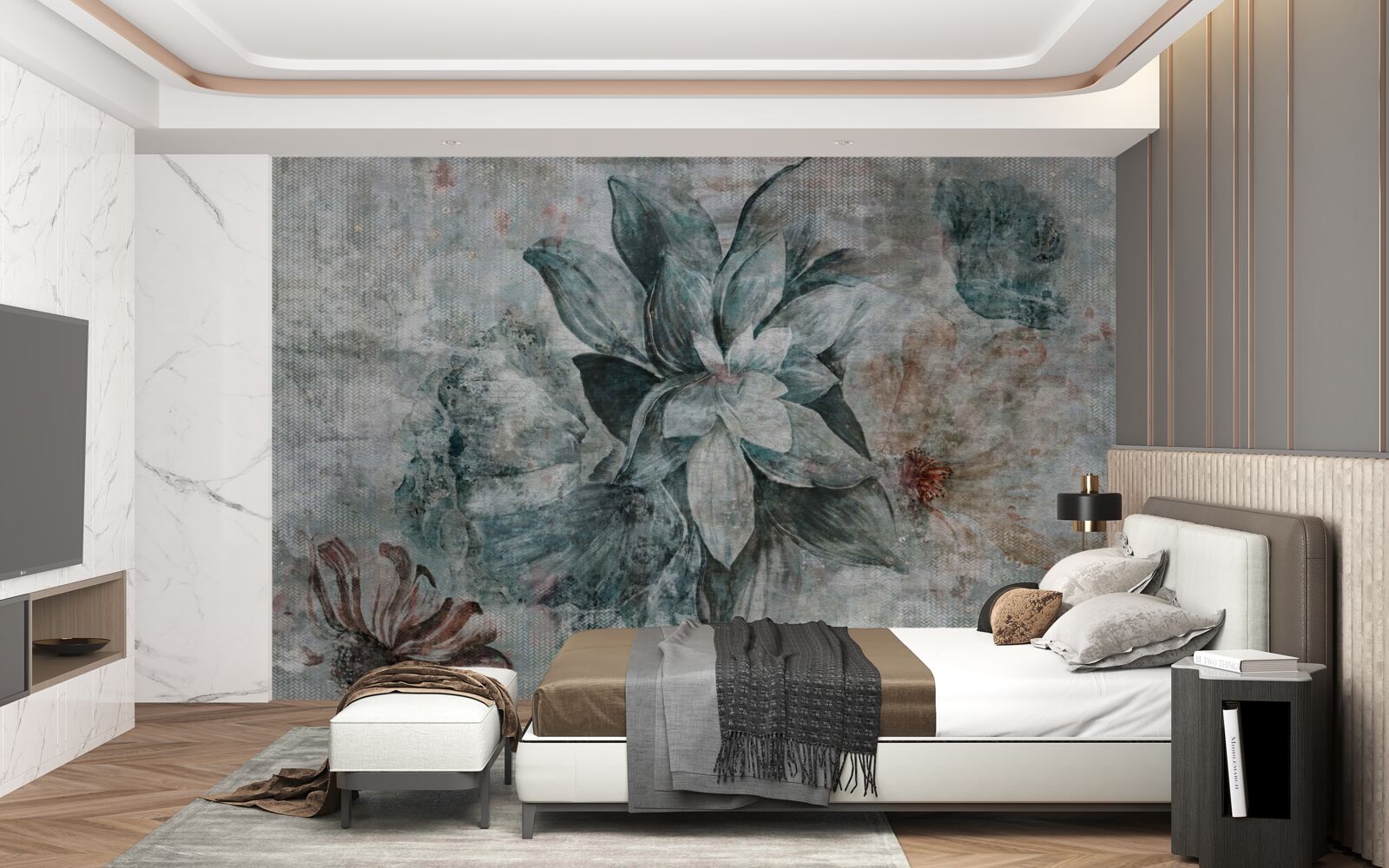 Фотошпалери біло-блакитна квітка на розмитому тлі