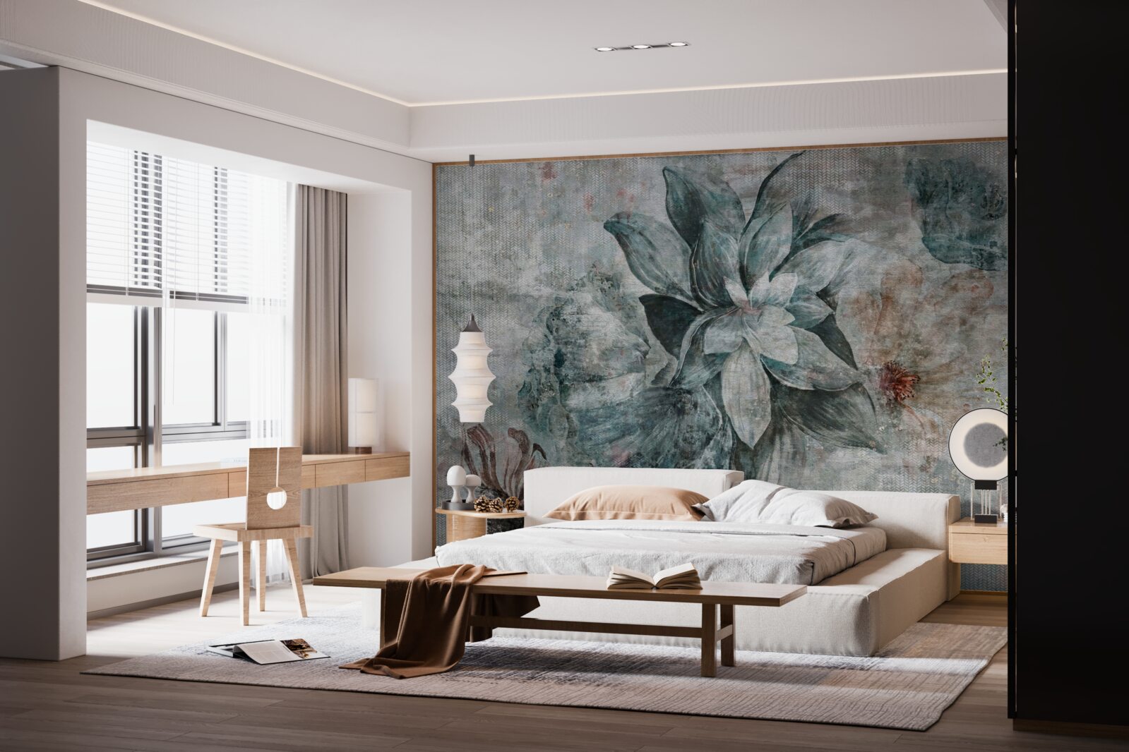 Фотошпалери біло-блакитна квітка на розмитому тлі