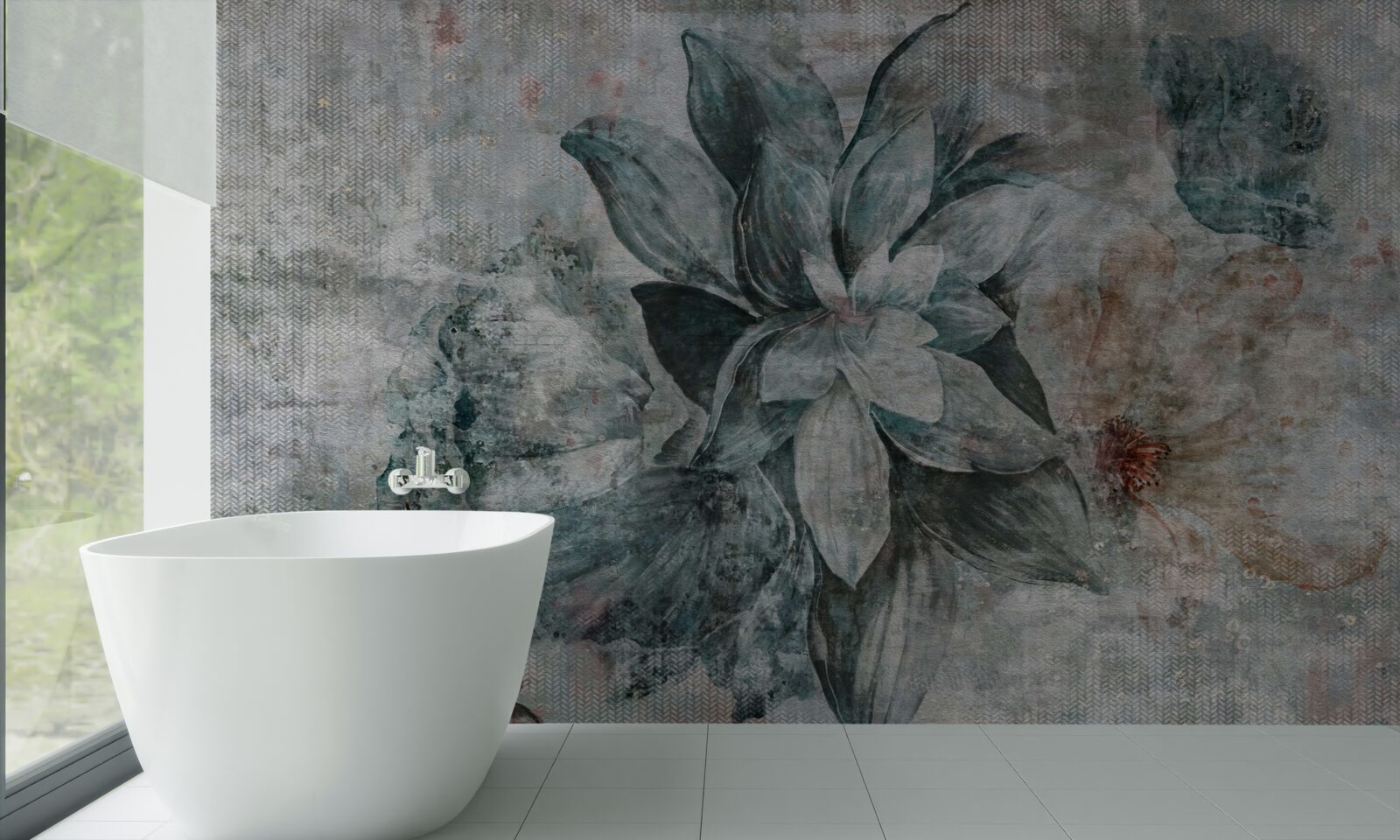 Фотошпалери біло-блакитна квітка на розмитому тлі