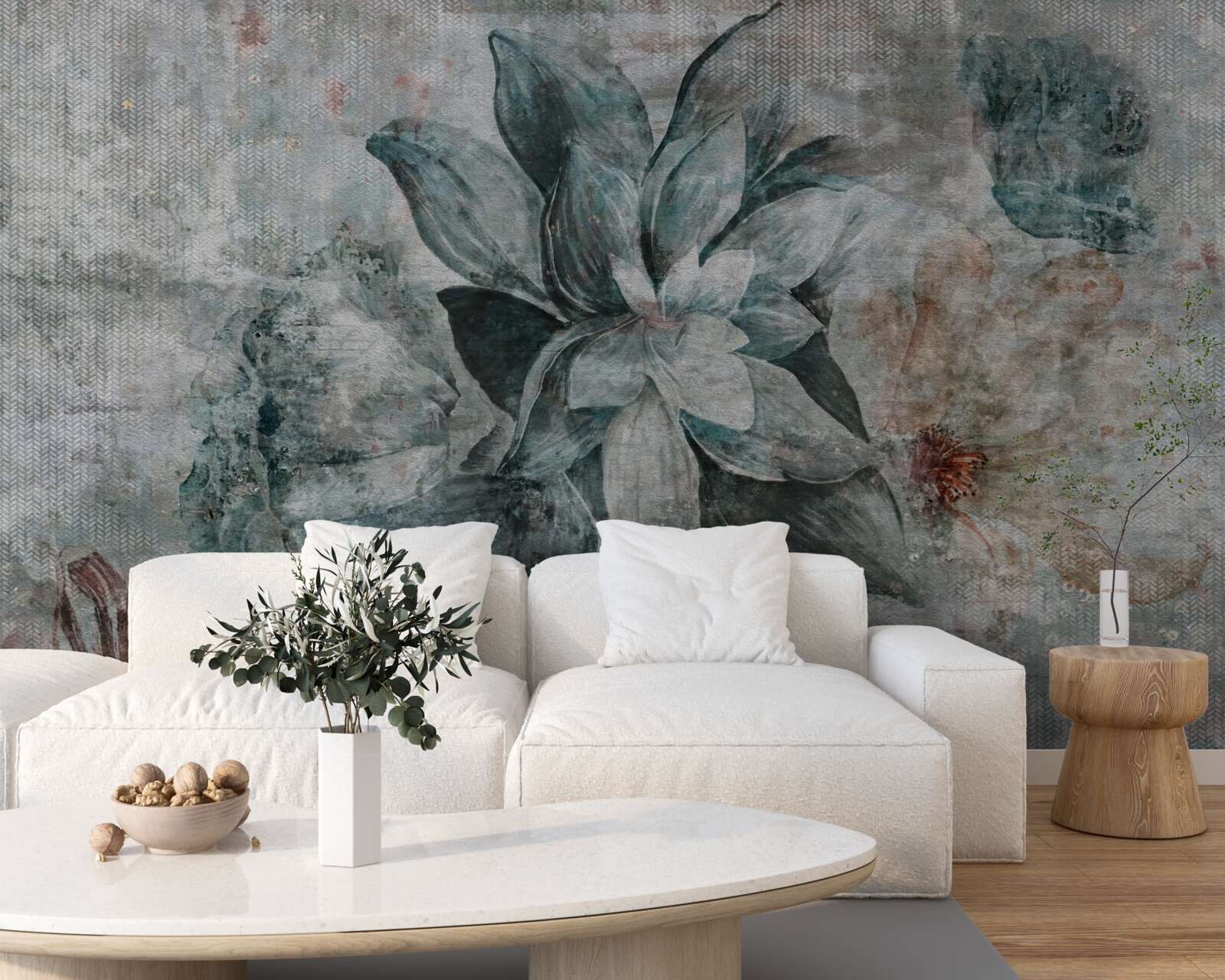 Фотошпалери біло-блакитна квітка на розмитому тлі