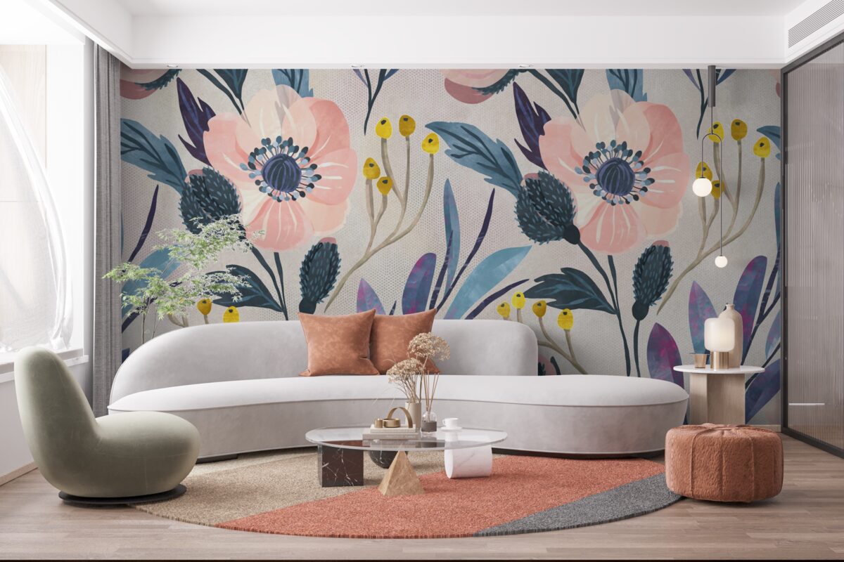 Фотошпалери рожеві маки серед листя