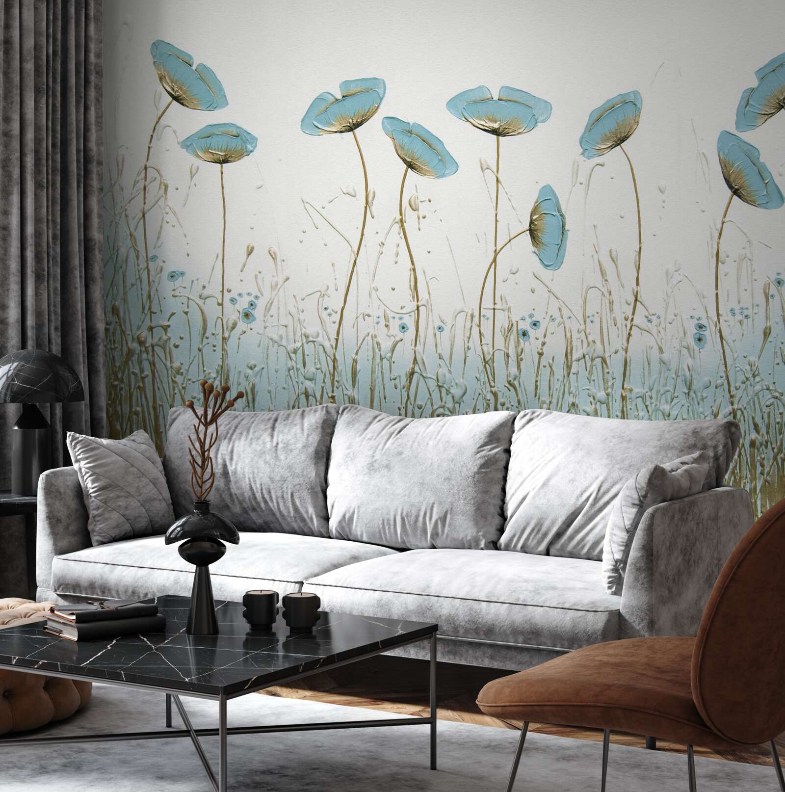 Фотошпалери стрункі сині маки