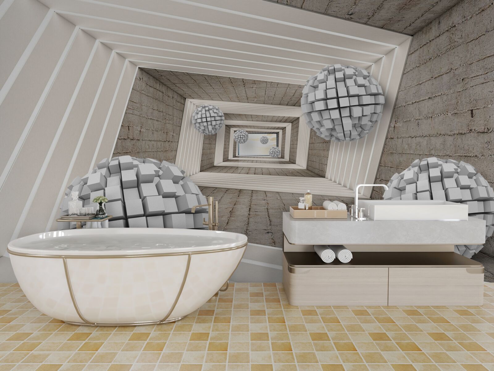 Фотошпалери кулі, утворені кубами та нескінченним коридором