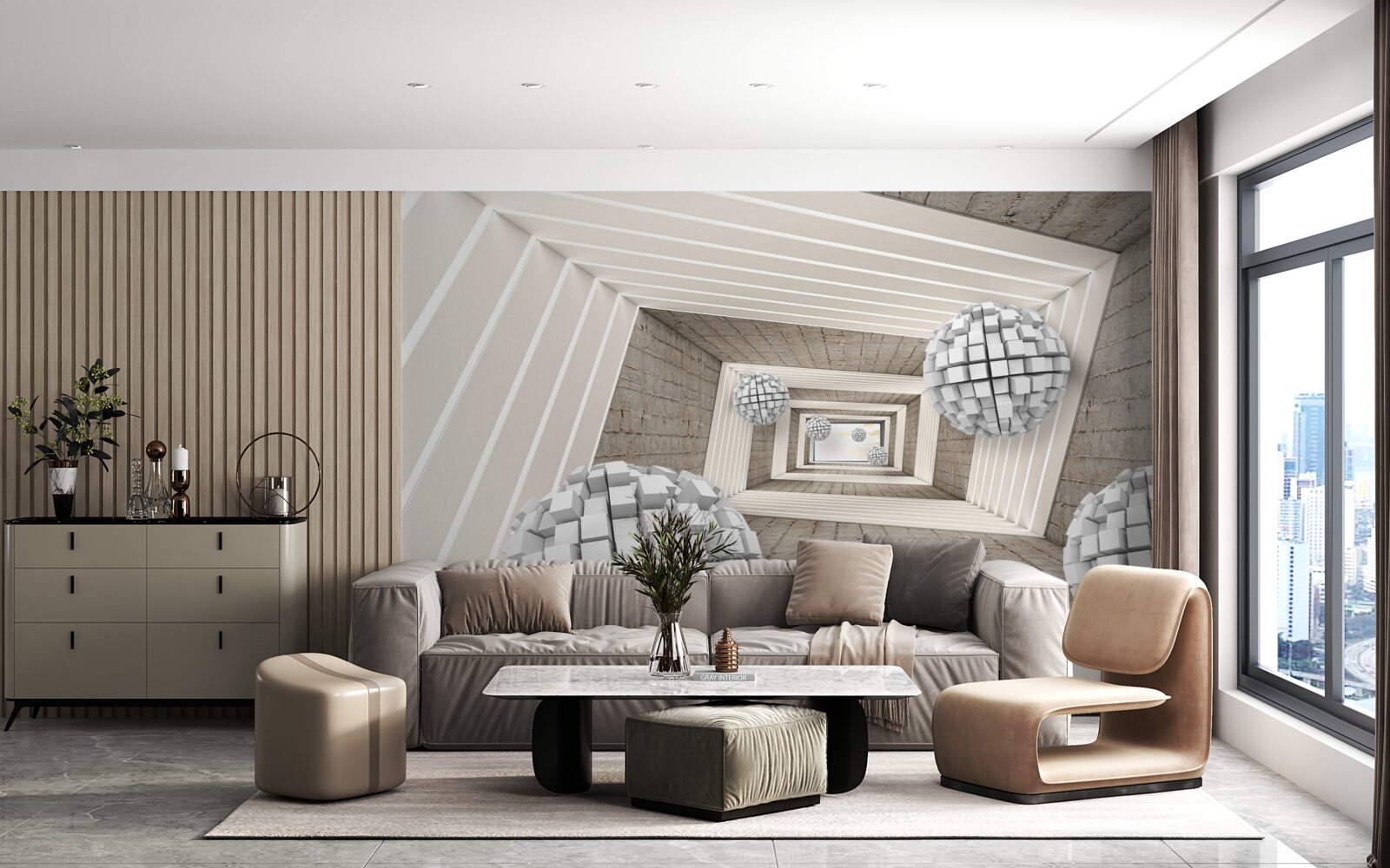 Фотошпалери кулі, утворені кубами та нескінченним коридором